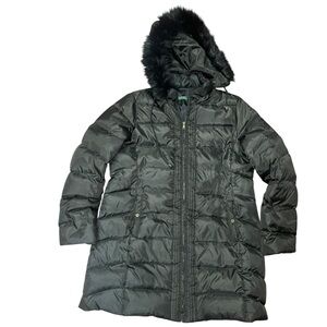 Lauren Ralph Lauren Long Down Storm Coat with Faux Fur Trimmed Hood XL